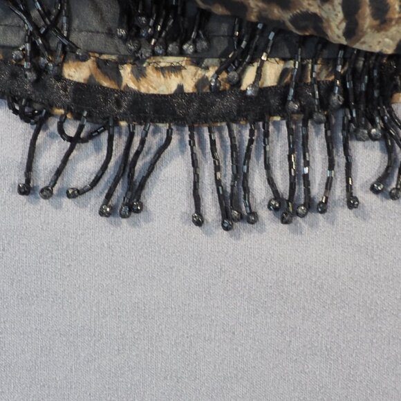 Allison Tayor Skirt Women 6 Silk Leopard Print Beaded Fringe Coquette Maximalist - Picture 7 of 9